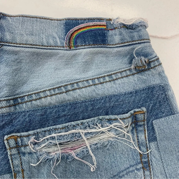 American Eagle Shorts Woman 0 90s Highest Rise Boyfriend Patchwork Rainbow Denim - Picture 5 of 12